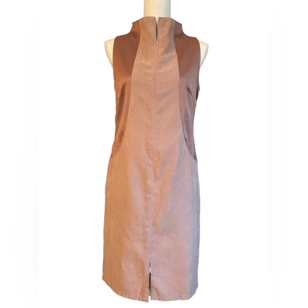Women’s Mauve BarbieCore Suede Sleeveless Zip Up Pockets Midi Casual Dress
